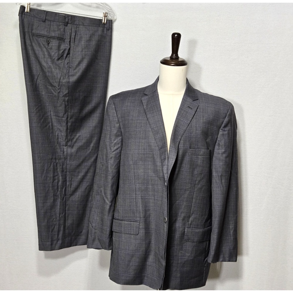 Givenchy Suit Vintage Mens 2-Piece Olive-Gray Plaid Two Button Size 48R